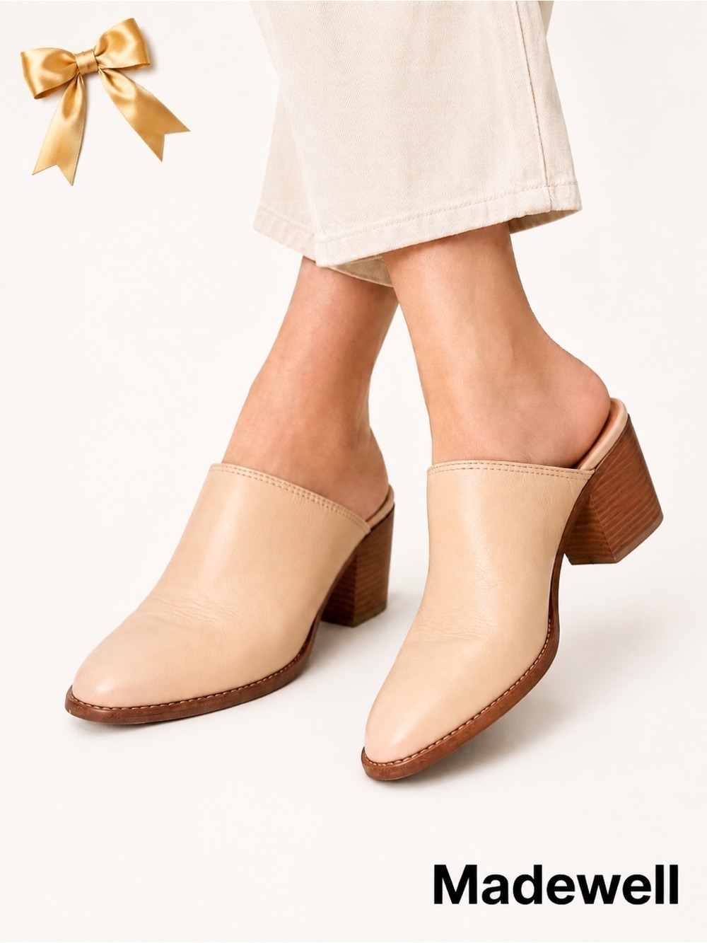 Madewell Leather Mule Heels Cream White Beige Size 5.5